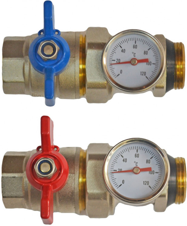 ТП Кран шаровой 1" (DN25) СИНИЙ с термометром RVC Pro