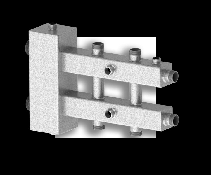 Гидравлический разделитель (гидрострелка) до 50 кВт с горизонтальным коллектором на 3 контура