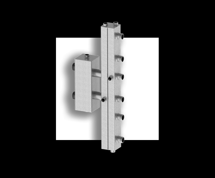 Гидравлический разделитель (гидрострелка) до 70 кВт с вертикальным коллектором на 3 контура