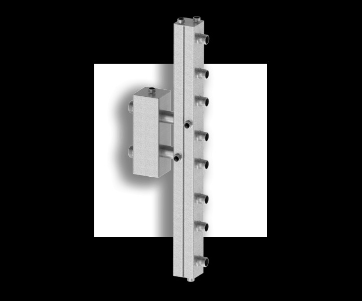 Гидравлический разделитель (гидрострелка) до 70 кВт с вертикальным коллектором на 4 контура