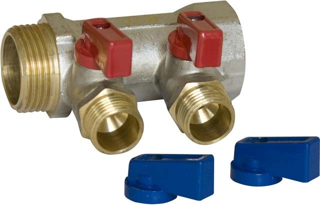 Коллектор RVC 1 гш-1/2 ш с кранами 2 выхода (в комплекте с запасными синими ручками)