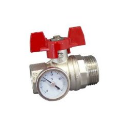 Кран шаровой  1"ВР x 1"НР  КРАСНЫЙ с термометром Овентроп (140 64 84)