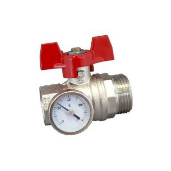 Кран шаровой  1"ВР x 1"НР  СИНИЙ с термометром Овентроп (140 65 84)