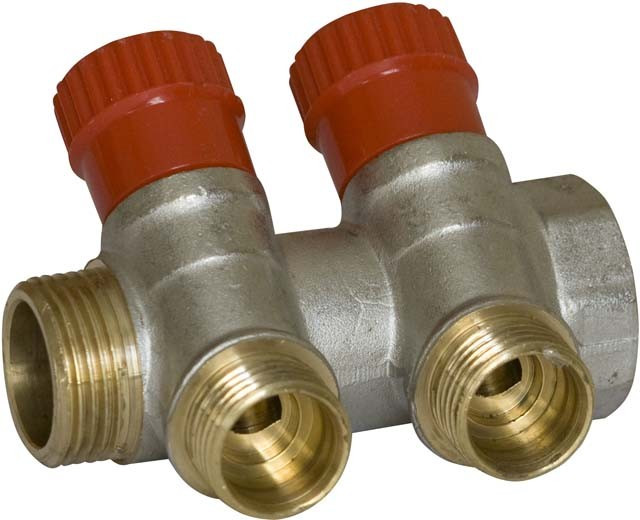 Коллектор RVC 3/4 гш-1/2 ш регулируемый 2 выхода (в комплекте с запасными синими ручками)