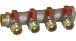 Коллектор RVC 3/4 гш-1/2 ш с кранами 4 выхода (в комплекте с запасными синими ручками)