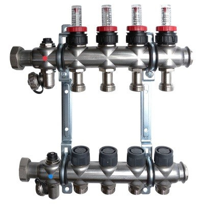 Коллекторный блок Multidis SF нерж. 1" DN25  4x3/4" евроконус, с расходомерами Овентроп (140 43 54)