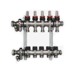 Коллекторный блок Multidis SF нерж. 1" DN25  5x3/4" евроконус, с расходомерами Овентроп (140 43 55)