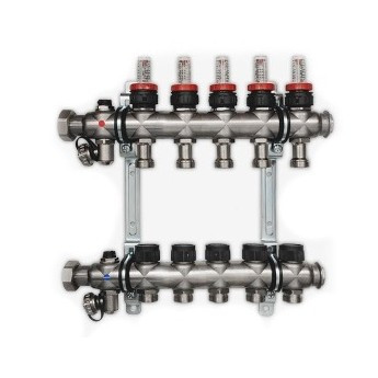 Коллекторный блок Multidis SF нерж. 1" DN25  5x3/4" евроконус, с расходомерами Овентроп (140 43 55)