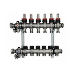 Коллекторный блок Multidis SF нерж. 1" DN25  6x3/4" евроконус, с расходомерами Овентроп (140 43 56)