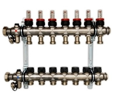 Коллекторный блок Multidis SF нерж. 1" DN25  7x3/4" евроконус, с расходомерами Овентроп (140 43 57)