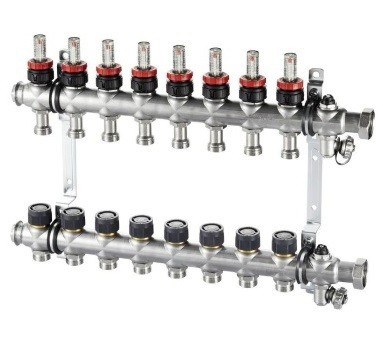 Коллекторный блок Multidis SF нерж. 1" DN25  8x3/4" евроконус, с расходомерами Овентроп (140 43 58)