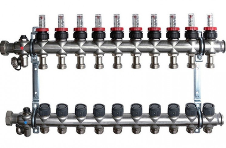 Коллекторный блок Multidis SF нерж. 1" DN25 10x3/4" евроконус, с расходомерами Овентроп (140 43 60)