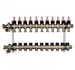 Коллекторный блок Multidis SF нерж. 1" DN25 11x3/4" евроконус, с расходомерами Овентроп (140 43 61)