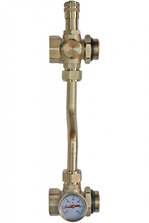 ТП Байпас 1" проходной с перепускным клапаном и термометром RVC Pro